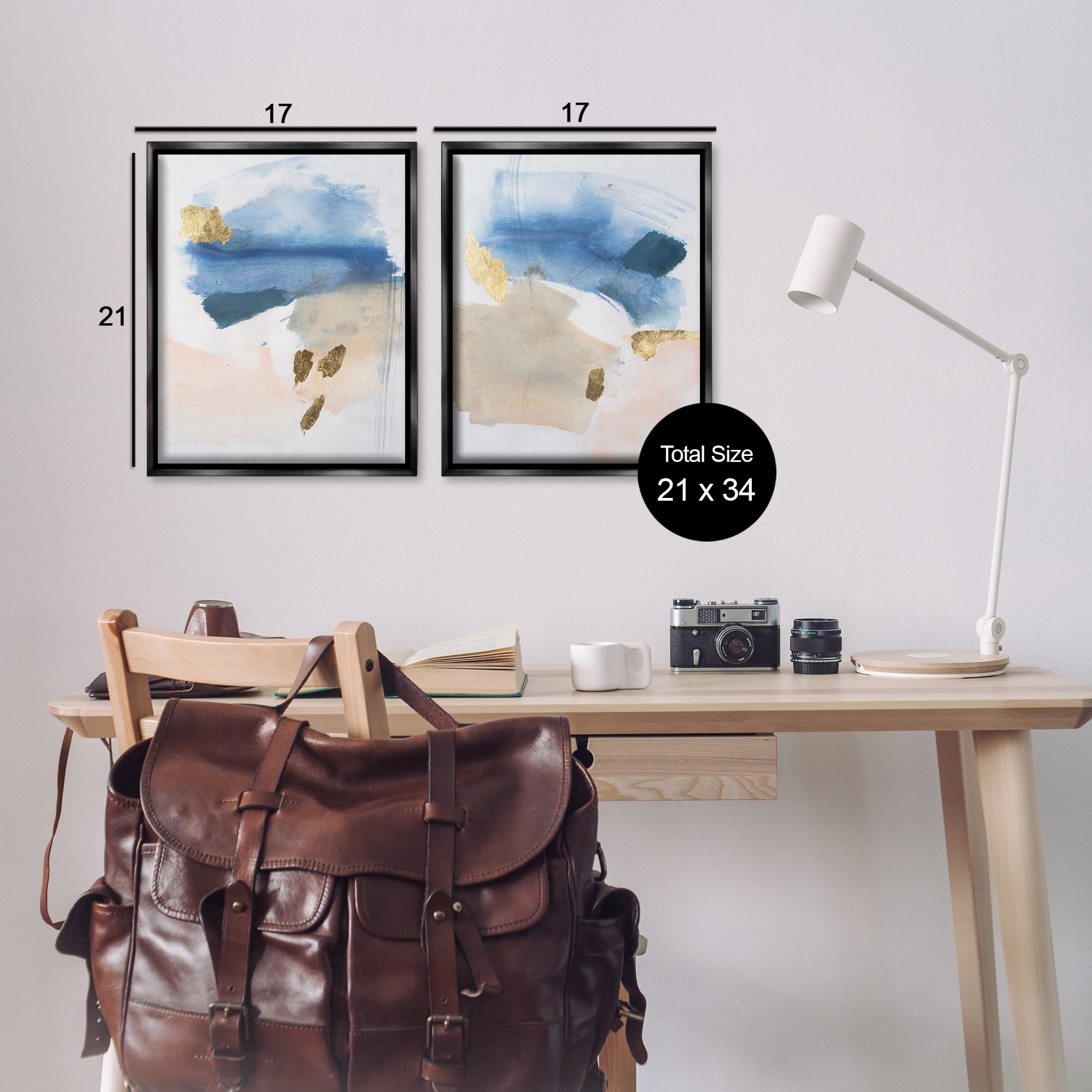 Stupell Industries Beach Themed Abstraction Abstract Painting Black Floater Framed Canvas Art Print Wall Art, 17 x 21, Set of 2