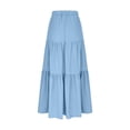 thumbnail image 3 of BiZtdJrK Long Skirts for Women Ruffle Tiered High Waist Swing Summer Maxi Skirt Lightweight Flowy Boho Vacation Skirts Light Blue L, 3 of 8