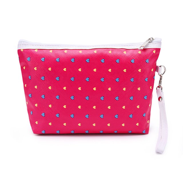 Bolsa de cosméticos de maquillaje con almacenamiento floral de viaje portátil para niñas y mujeres (corazón rojo)