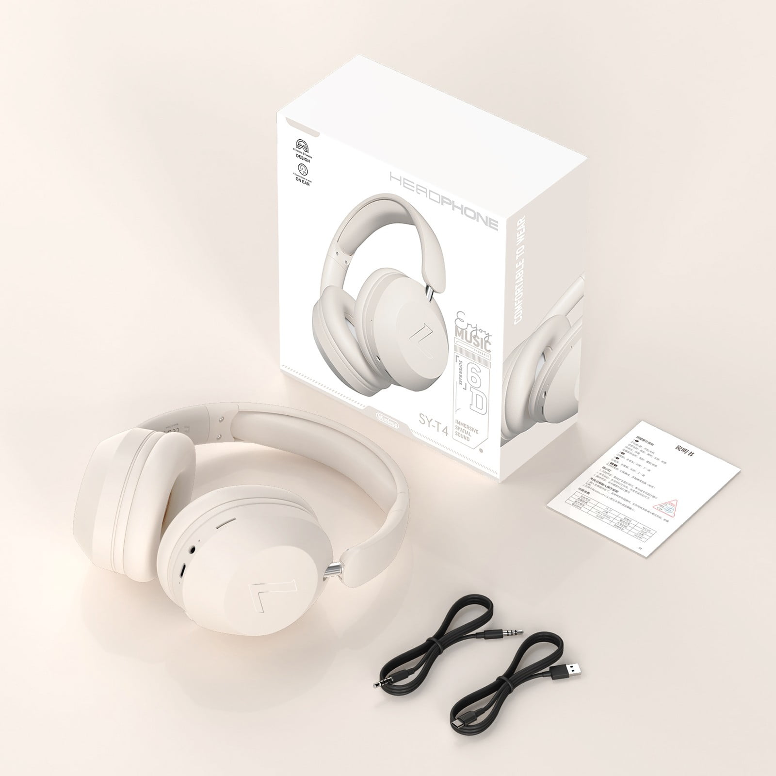 Wireless Over-Ear Headphones - Hi-Res Audiophile Sound, Adaptive Noise Cancellation, Parametric EQ, 60 Hour Battery Life, Includes USB-C Low-Latency Bluetooth Adapter,White