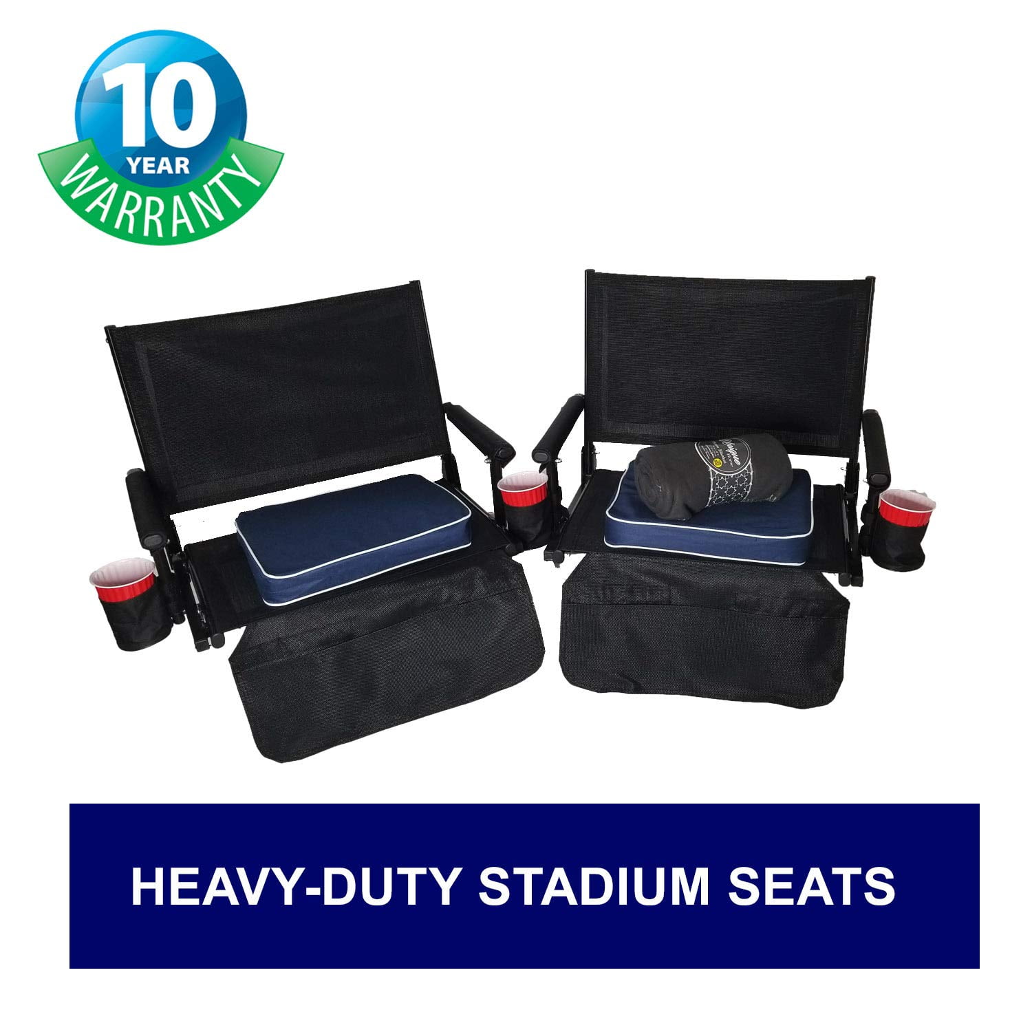 Oasis Big Daddy Super Heavy-Duty Stadium Seat - Portable & Easy to Carry -  Chair with Seat Cushion, Two Drink Holders & One Blanket - 10 Years  Warranty 