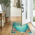 thumbnail image 2 of ODIKA 2'x3' Washable Accent Rug Pet Friendly, Bedside Mat Green Coral Ocean Seafoam with Octopus Cheerful Sea Life Turtles and Starfish for Bedroom, Nursery, RV, 2 of 7