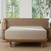 MooMee 100% Washed Cotton Queen Fitted Sheet Only Linen Like Textured Extra-Deep Pocket Breathable Soft 1-Piece(Tannish Linen Grey, 60x80)