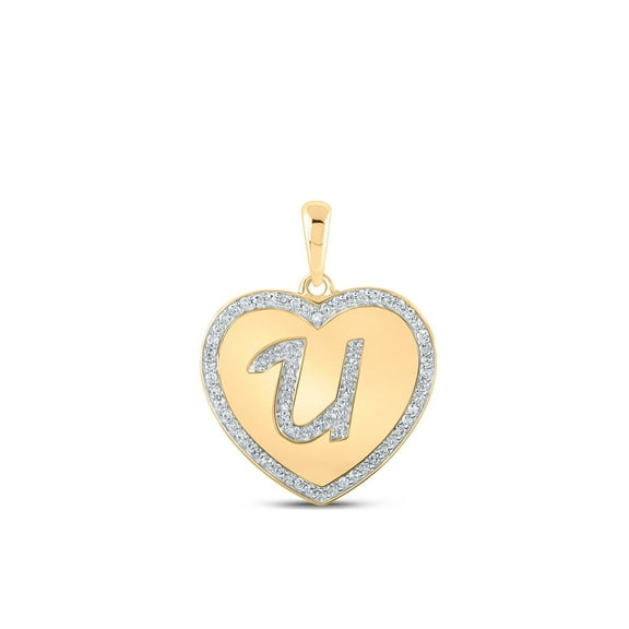 Macey Worldwide Jewelry 10k Yellow Gold Diamond Lovely Heart U Letter Pendant 1/4 Ctw