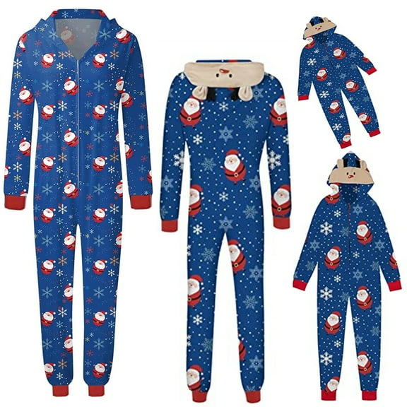Aunavey Matching Family Christmas Onesies Pajamas Sets Elk Antler Hooded Romper PJ's Zipper Jumpsuit