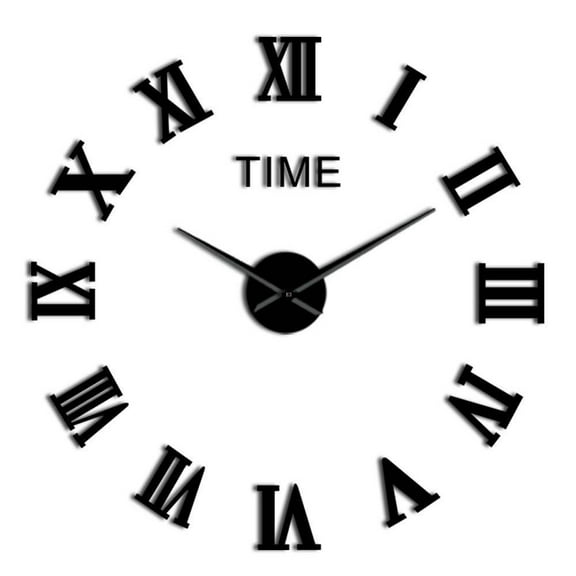 DIY Classic Roman Numerals Wall Clock Modern Clock Watch 3D Acrylic Mirror Surface Kit Decoration Silent Sticker Creative Show(Black,27inch)