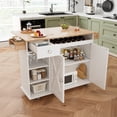 thumbnail image 2 of Glavbiku White Kitchen Island Cart - Solid Wood Top,Wheels & Multi-Storage (Wine/Spice/Glass Holder), 2 of 12