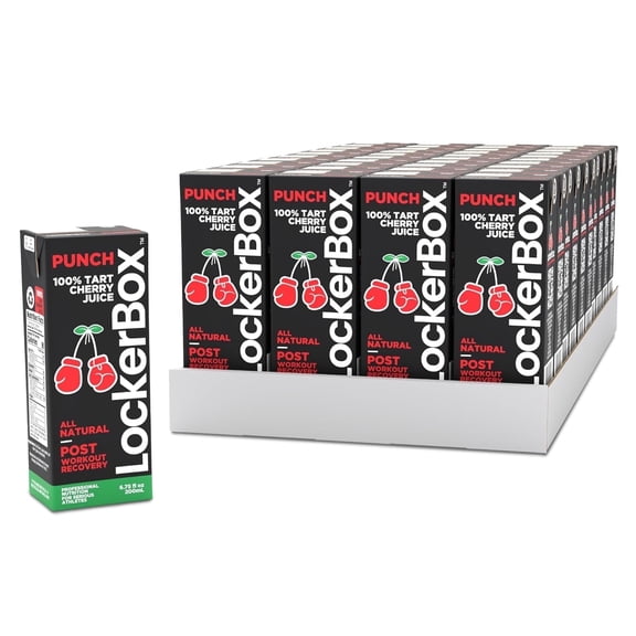 LockerBox Punch 100% Tart Cherry (40 Pack) 6.75 oz Juice Box with Straw | All-Natural, Sugar Free, Zero Caffeine Drink for Post Exercise Muscle Recovery, Natural Sleep Support, Clean Daily Hydration