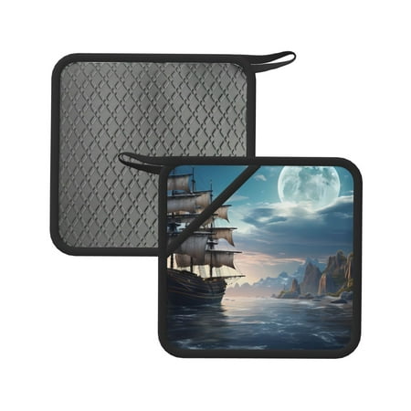 

Matuu Moonlit Sea Sailboat for Square Silicone Anti-hot Pad for Kitchen Potholders Hot Dishers Spoon Holder