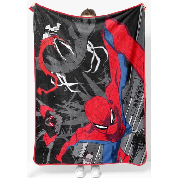 Jay Franco Plush Throw Blanket – 46" x 60" Inch Kids Soft & Cozy Fleece Throw for Bedroom & Couch Décor, Official Licensed Product, Black - Spiderman