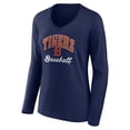 thumbnail image 2 of Women's Navy Detroit Tigers Victory Script Long Sleeve V-Neck T-Shirt, 2 of 3