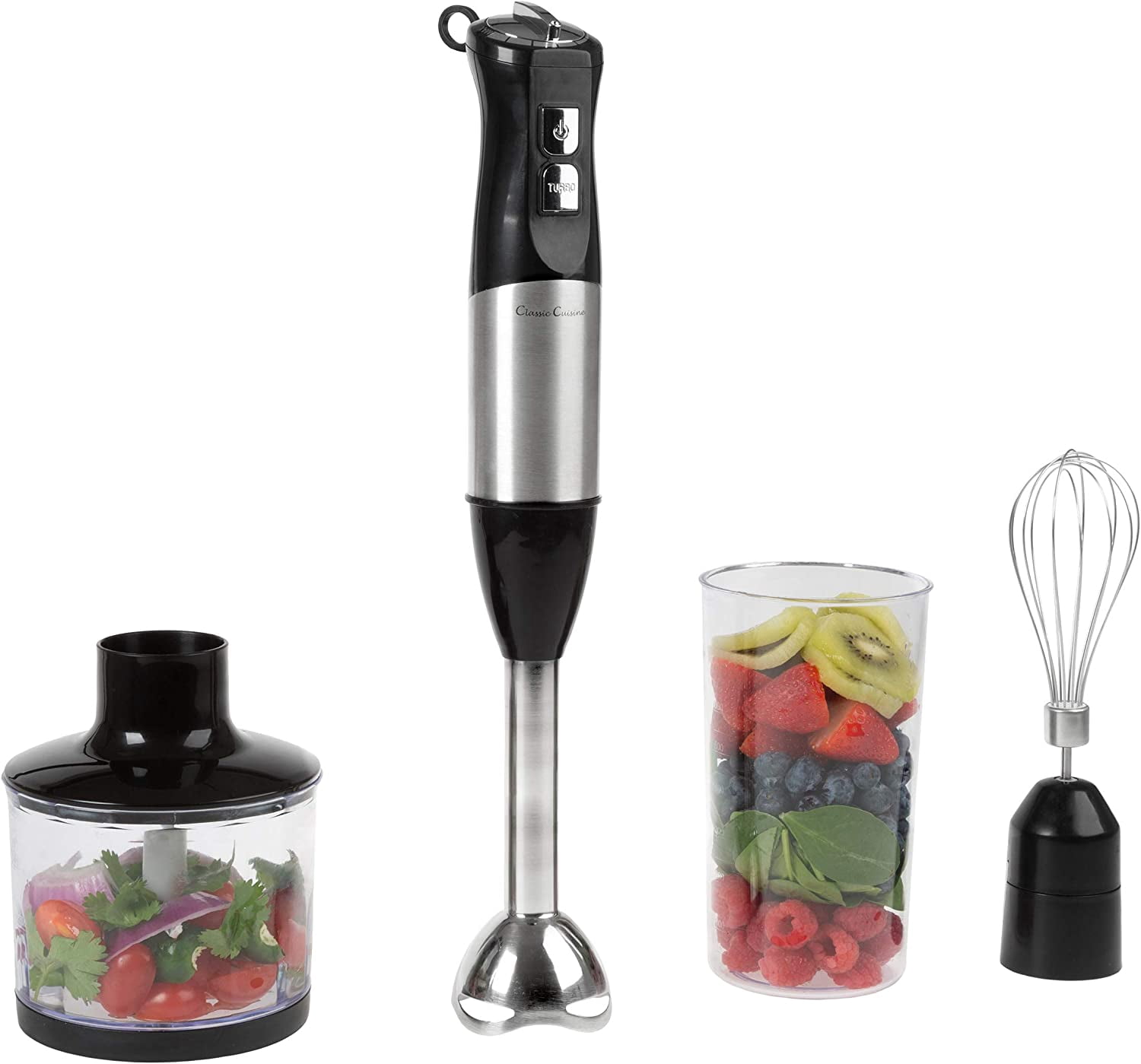 6-Speed Immersion Blender - 4-in-1 Hand Mixer with Whisk, Food Processor Cup, and 32oz Beaker for Soup, Smoothies, and  by  (Black)