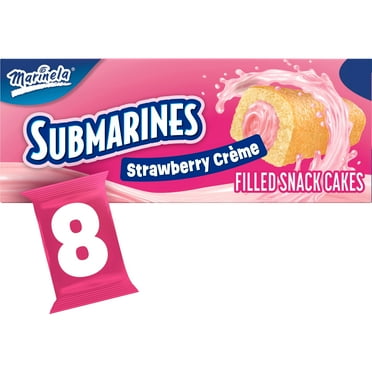 Marinela Submarines Strawberry Crème Filled Snack Cakes, 8 count, Snack Cakes, 9.84 oz Box