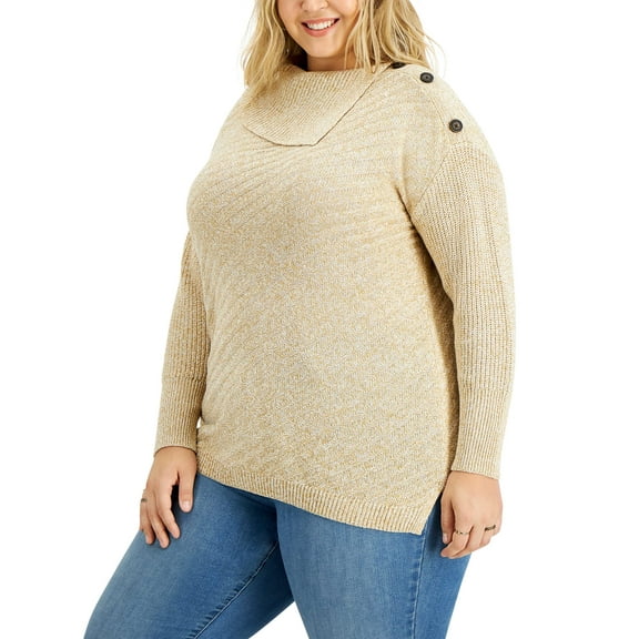 MSRP $57 Style & Co. Women Plus Size Envelope-Neck Tunic Sweater Beige Size 3X