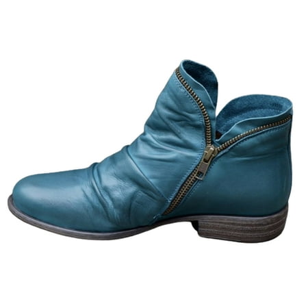 

COOLL Women Autumn Winter Faux Leather Ankle Boots Low Block Heel Zipper Bootie Shoes