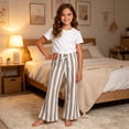 thumbnail image 2 of BOOMNY Girls Cotton Linen Pants Wide Leg Pants for Girl Trendy Striped Elastic Waist Casual Pant With Pocket, 2 of 9