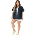 thumbnail image 3 of DARING DIVA Women's Plus Size Denim Short Sleeve Button Down Tops 3X Black Blue, 3 of 6