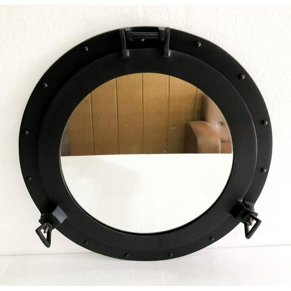 Vintage Style 17" Porthole Round Coastal Wall Hanging Black Powder Coated Mirror Porthole Home Decorative