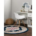 thumbnail image 3 of 5' Navy Blue and Beige Border Round Area Throw Rug, 3 of 4