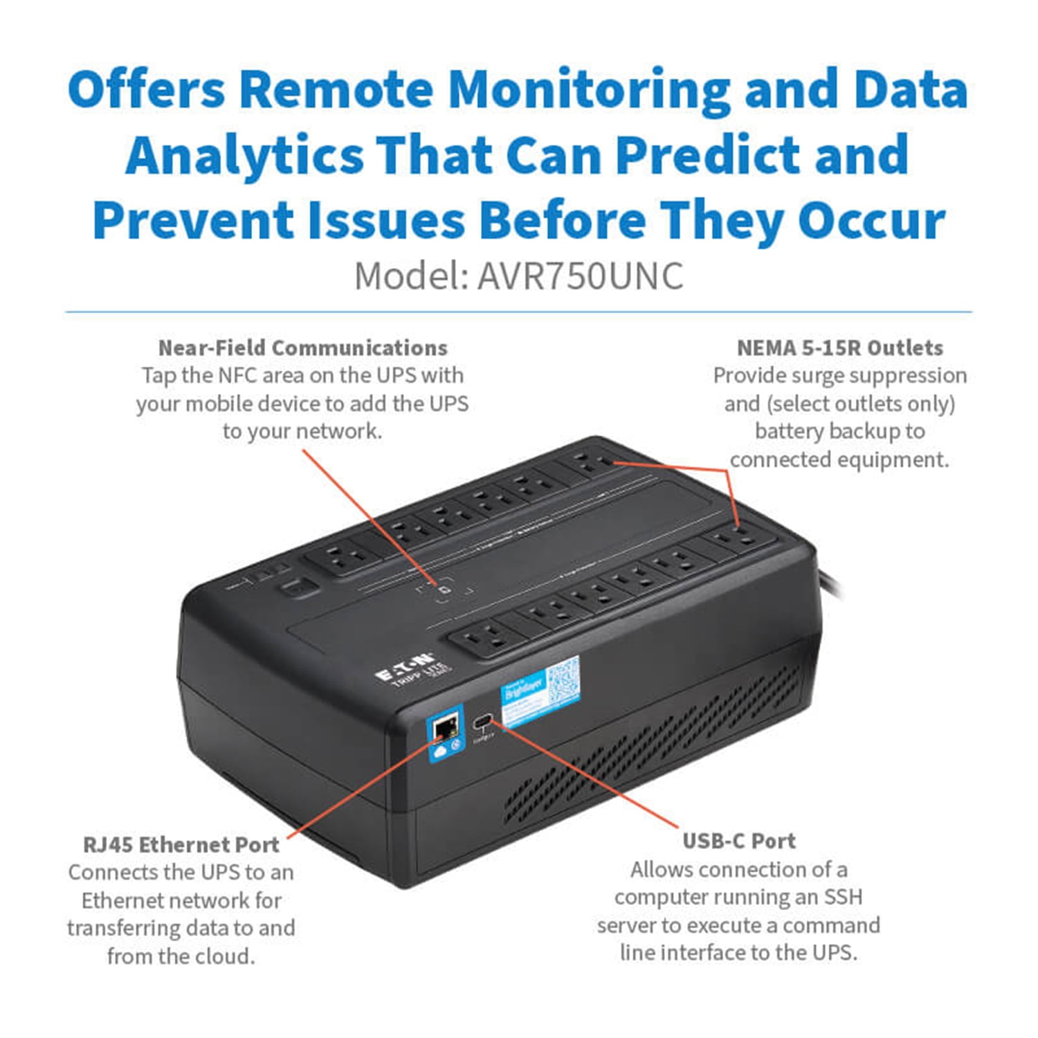 Tripp Lite by Eaton 450-Watt Line-Interactive Cloud-Connected Desktop UPS with Remote Monitoring, 12 Outlets, 5-Ft. Cord, AVR750UNC