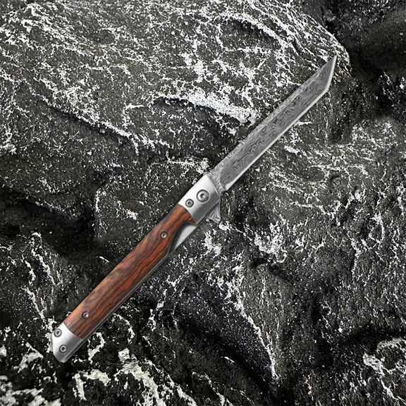 Damascus Pocket Knife Survival Knife Sandalwood Handle Folding Knife Outdoor Folding Knife
