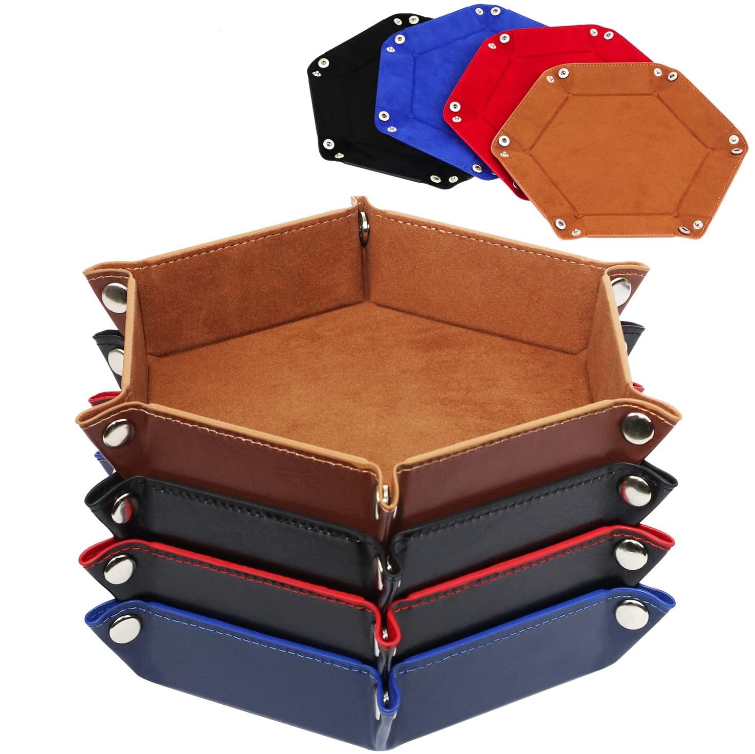Leather Valet Tray Dresser Organizer Plate for Change Coin Key Opening Peacock Dice Tray Folding Square Holder 