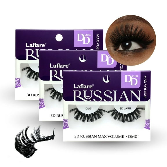 Laflare 3D False Eyelashes Russian volume Strip Lashes Fluffy, Wispy, Lightweight | Faux Mink Eyelashes Extension D Curl Wispy Handmade Soft Reusable 3 Packs Value Combo.
