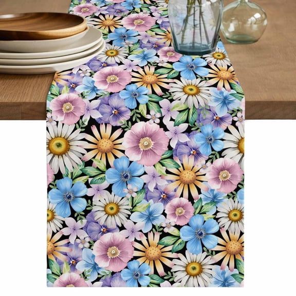 Boho Southwest Table Runner 48 Inches, Farmhouse Aztec Tribe Brown Blue Plaid Bed Runner Dresser Scarves Tabletop for Indoor Outdoor Parties/Ceremony/Banquet, 13" x 48"