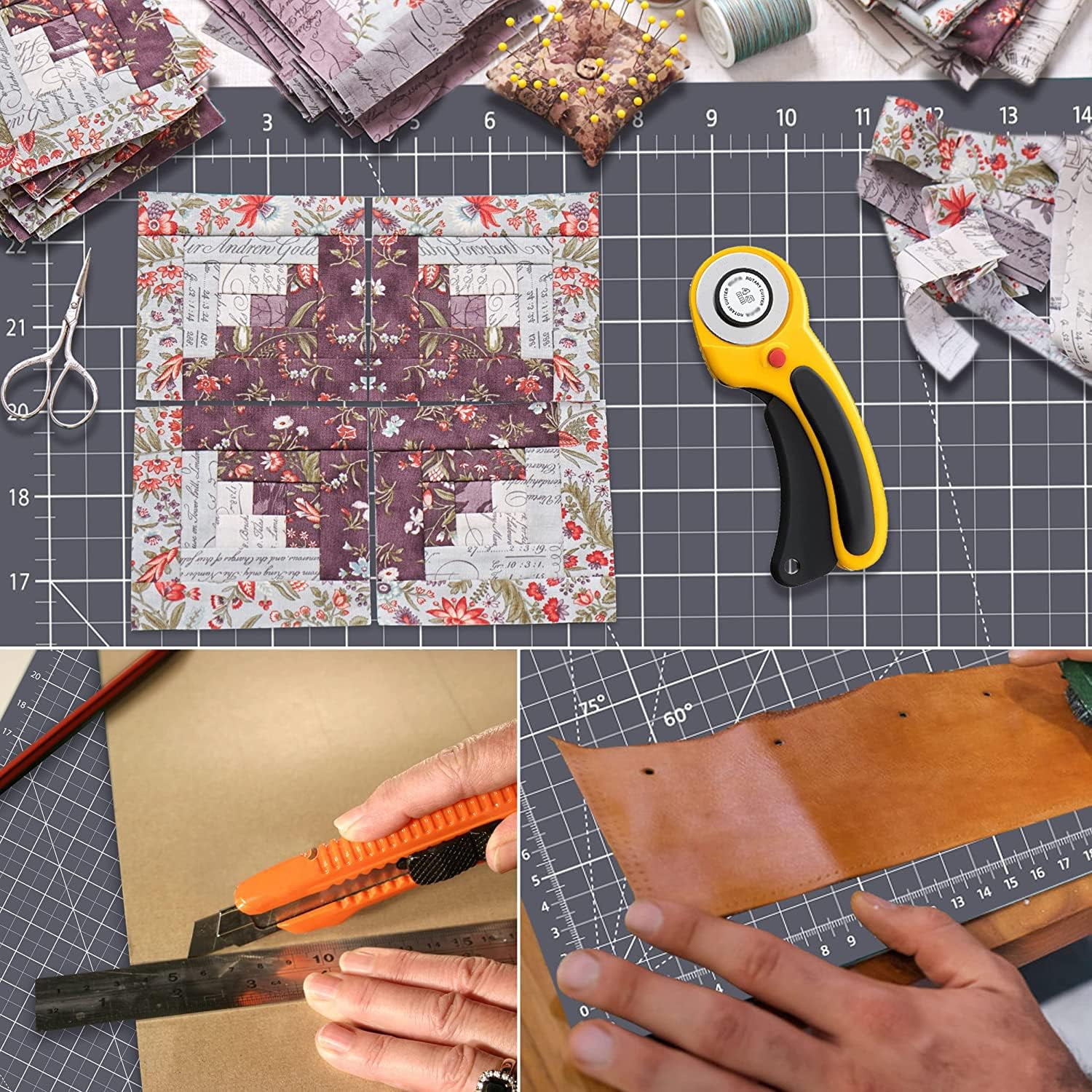 Thickened 24 x 36 Inch Self Healing Cutting Mat, Durable A1 Double Sided 5-Layer Craft Cutting Board for Fabric, Quilting, Sewing, Hobby, Scrapbooking, Arts and Crafts Project, Dark Gray