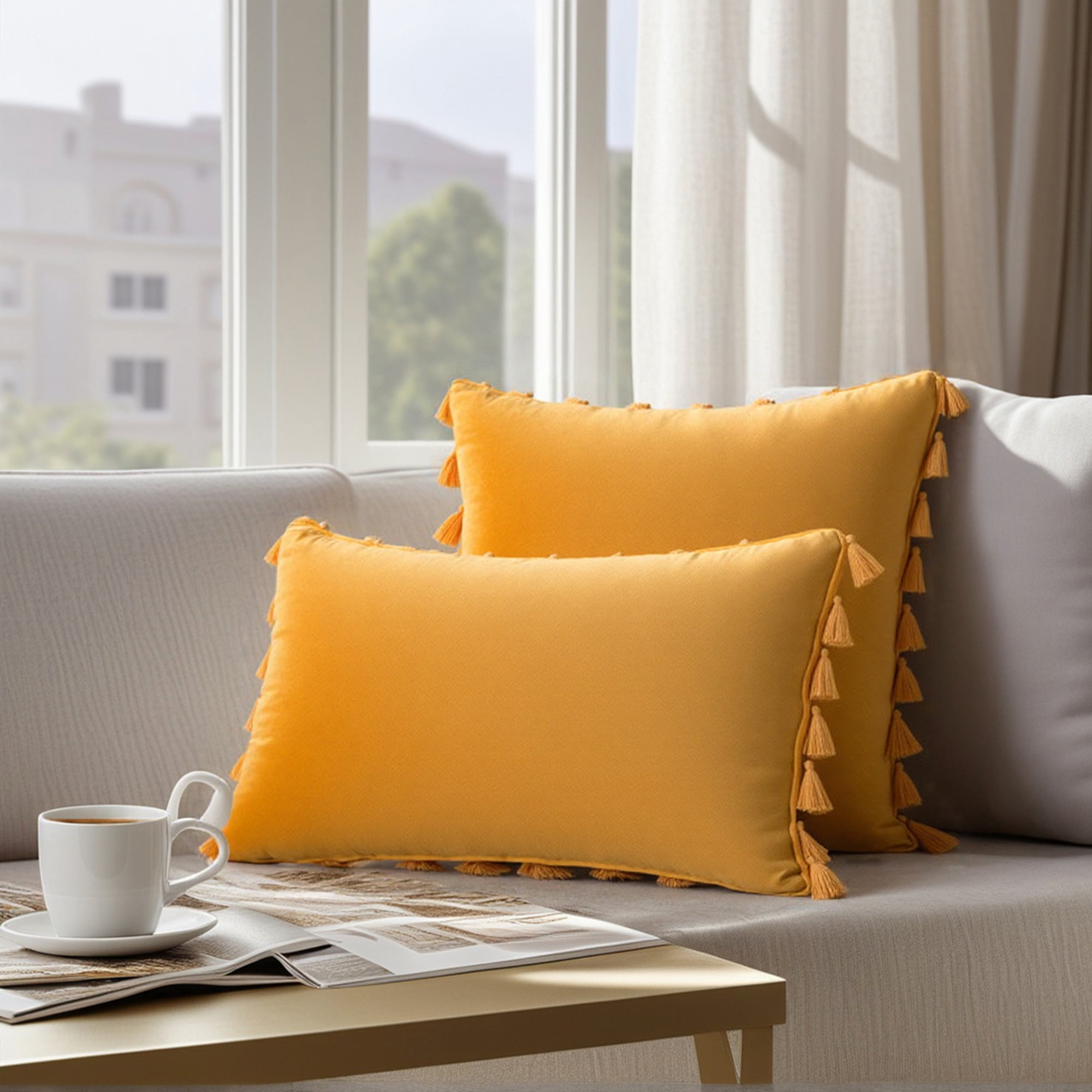 Unique Bargains Velvet Soft Throw Pillow Covers Pack of 2 Yellow 20" x 12"