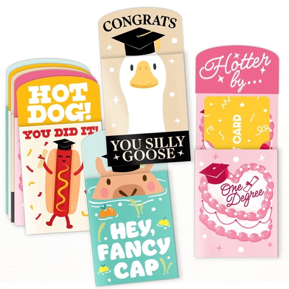 Big Dot of Happiness Assorted Funny Graduation Gift Card Holders with Envelopes, Grad Party Cash Money Holders and Gift Card Sleeves, Funny Congrats Nifty Gifty Pack, Set of 8