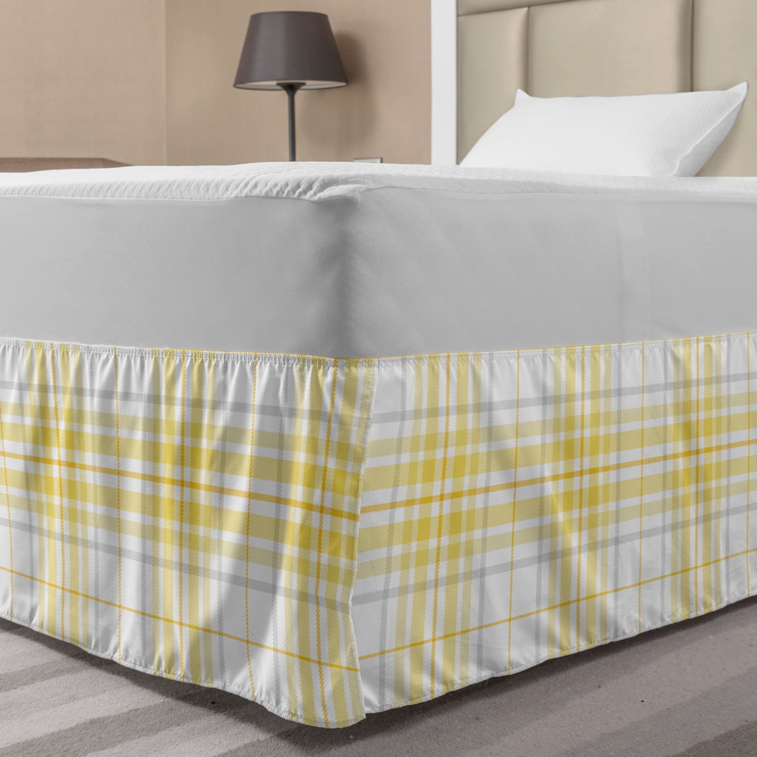 Plaid Bed Skirt, Classical Retro Style Pastel Tone Repeating British