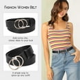 thumbnail image 3 of 2 Pack Women Leather Belts Faux Leather Jeans Belt with Double O-Ring Buckle Size up to 58 inch, 3 of 6