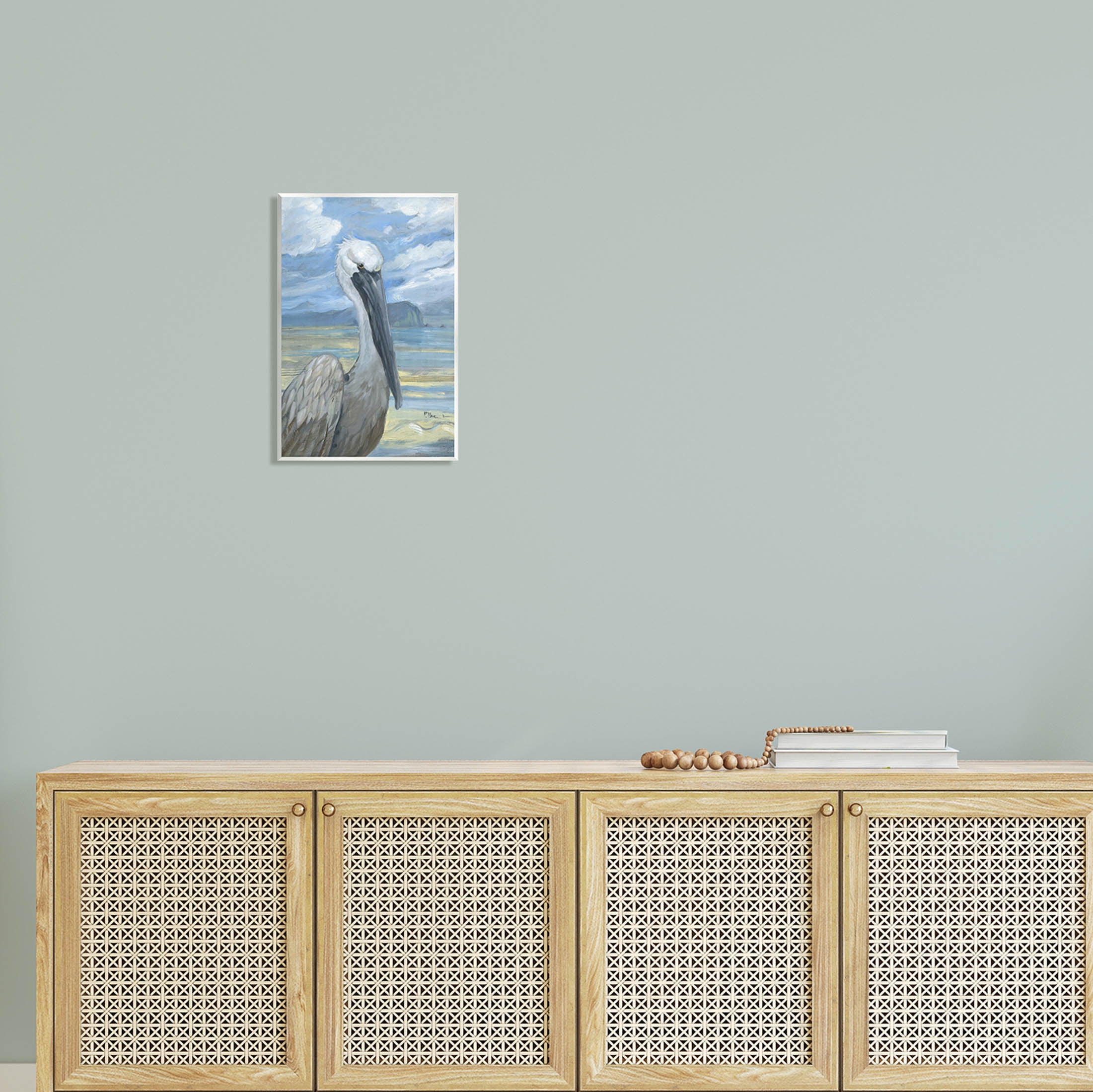Stupell Industries Salty Pelican Cloudy Coastal beach Painting Unframed Art Print Wall Art, Design by Paul Brent