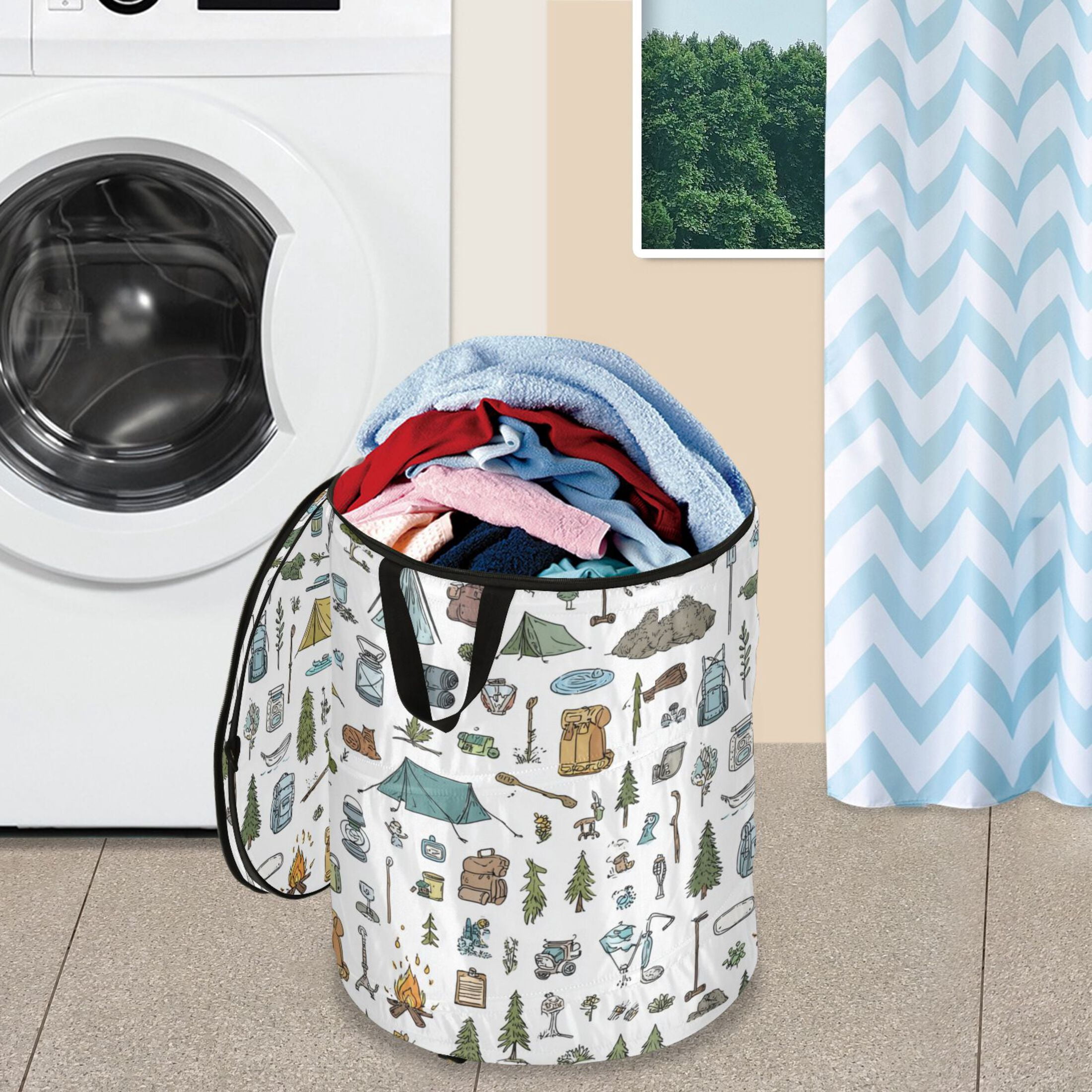 50L Extra Large Popup Hamper Collapsible Laundry Basket With Zippered Lid 15.7x18.5in Camping Elements
