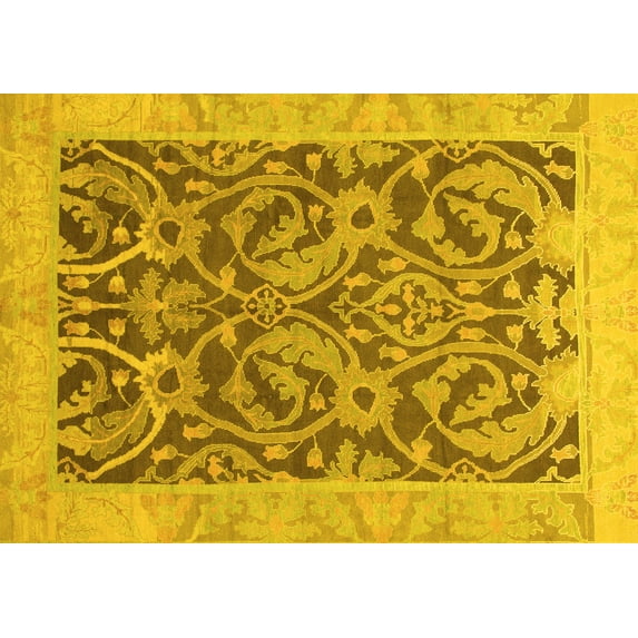 Ahgly Company Machine Washable Indoor Rectangle Abstract Yellow Modern Area Rugs, 8' x 10'
