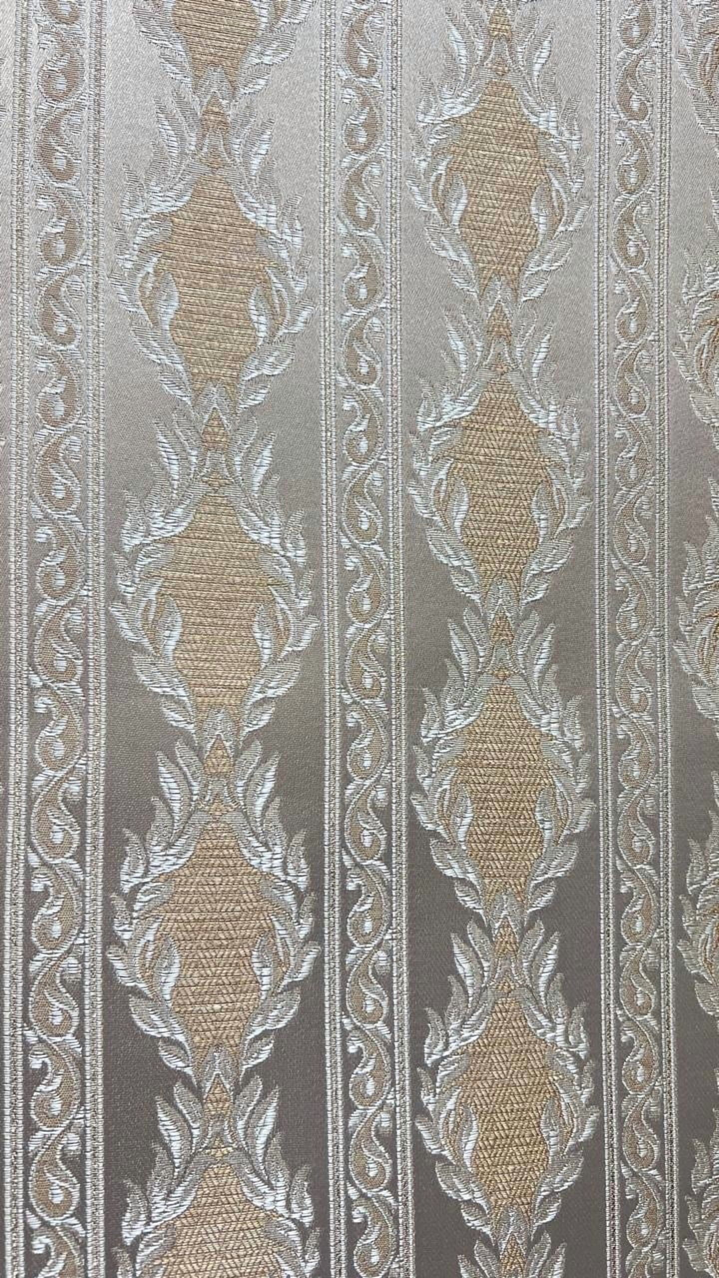 Decora Furnishings Luxurious Woven Jacquard Damask Stripes Heavy Furnishing Fabric for Upholstery, Sofa, Chair, Cushion Covers, Head Board - Width 54 inches - Fabric by The Yard (Beige)
