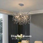 Modern Tree Branch Crystal Chandelier Luxury Silver Crystal Pendant Lighting 23.6 Contemporary 8-Light Chandeliers for Dining Room Kitchen Bedroom Living Room