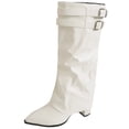 thumbnail image 2 of Viluyesy Womens Knee High Slouchy Boots Pointed Toe Buckle Wedge Heel Side Zip Faux Leather Comfortable Shoes White Size 5.5, 2 of 9