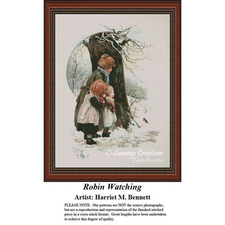 Vintage Cross Stitch Pattern | Robin Watching (Pattern Only, You Provide The Floss and Fabric)
