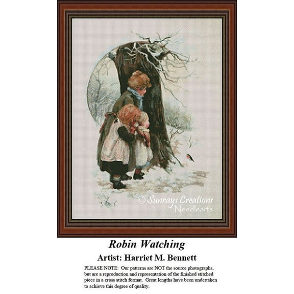 Vintage Cross Stitch Pattern | Robin Watching (Pattern Only, You Provide The Floss and Fabric)