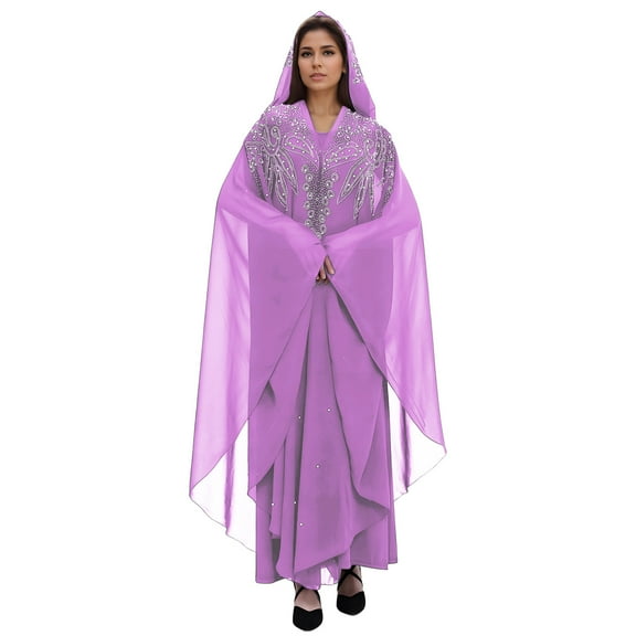 Long Sleeve Shirts for Women, Muslim Dress for Women Loose Batwing Sleeved Hooded Beaded Embroidery Long Abaya Dress Kaftan Abayas Islamic Robe