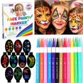 thumbnail image 1 of Pintura facial de 12 colores - A base de agua - Kit de pintura facial sin ensuciar con plantillas - Pintura facial lavable de secado rápido fácil de limpiar Pintura facial no tóxica para festivales, f, 1 of 1