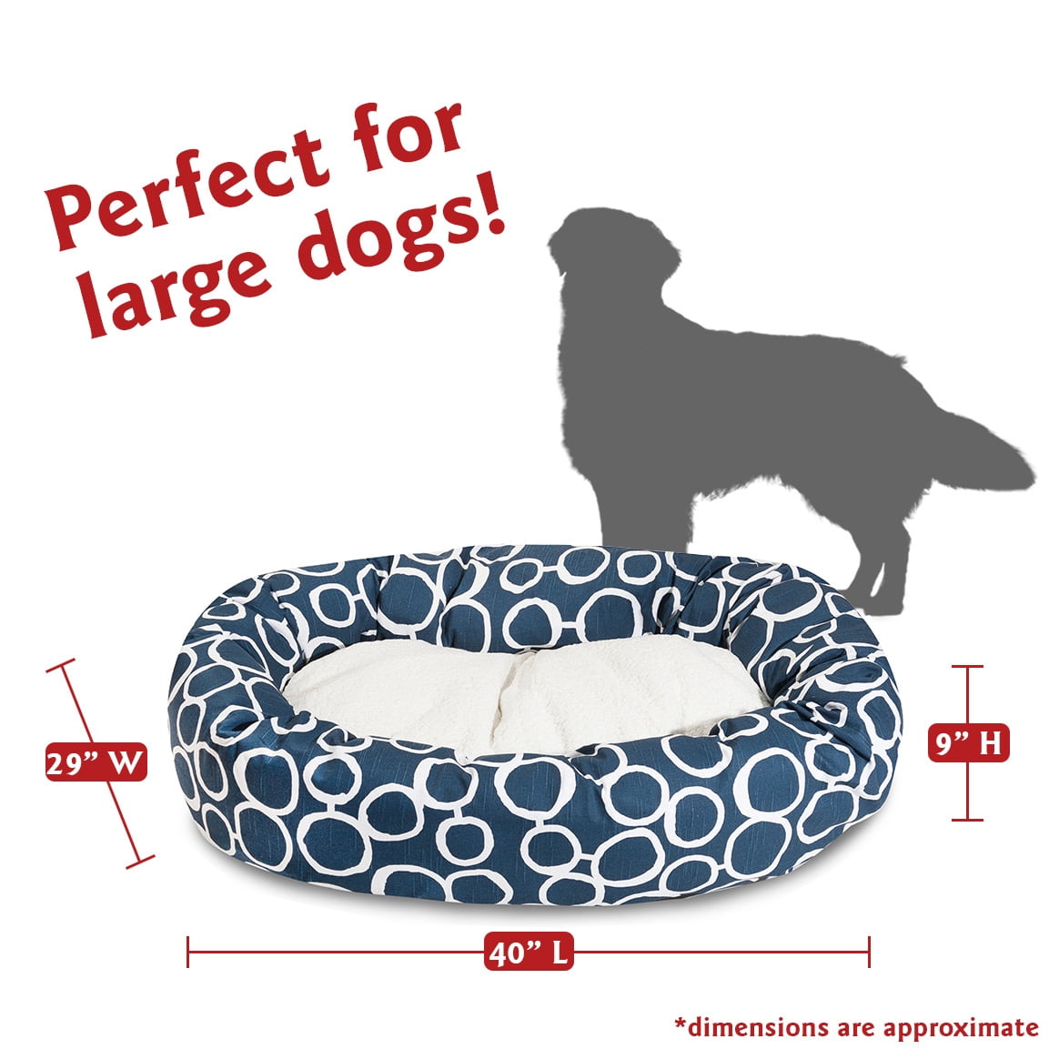 Majestic Pet Sherpa Fusion Bagel Pet Bed for Dogs, Calming Dog Bed Washable, Large, Navy Blue