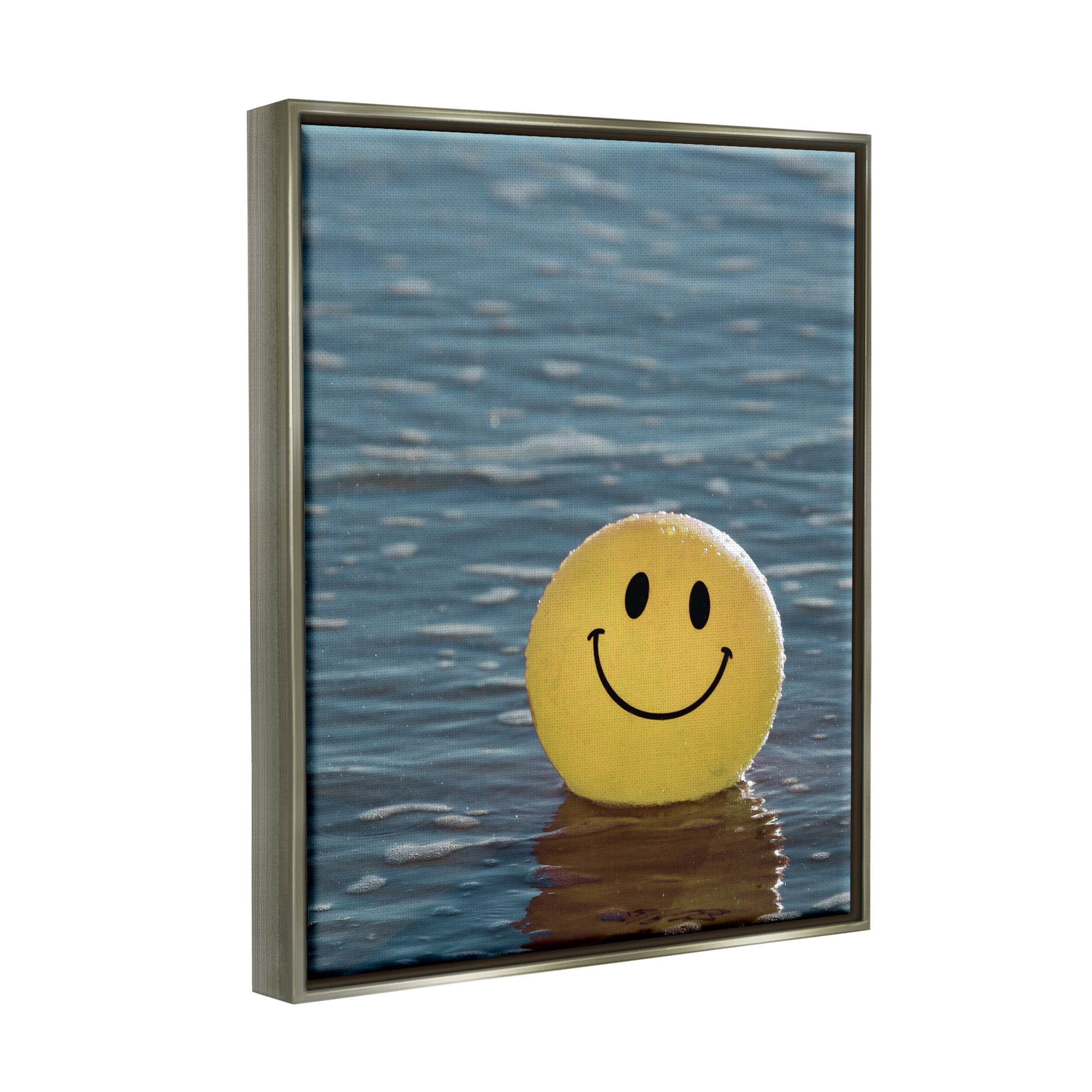 Stupell Industries Smiley Beach Ball Landscape Photography Gray Floater Framed Canvas Art Print Wall Art, 17 x 21
