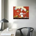 thumbnail image 3 of JEUXUS Kitchen Cartoon Chef with Delicious Food Canvas Wall Art Prints Painting Picture, Red Lattice Frame Walls Decor Artworks for Living Room Bedroom Bathroom, Ready to Hang Arts, 3 of 4