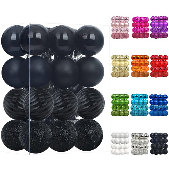 Emopeak 24Pcs Christmas Balls Ornaments for Xmas Christmas Tree - 4 Style Shatterproof Christmas Tree Decorations Hanging Ball for Holiday Wedding Party Decoration (Black, 1.3""/3.2CM)