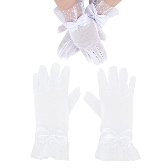 Bowknot Polyester Lace Gloves for Wedding Stage Performances Accessories White 250~252x110x9mm