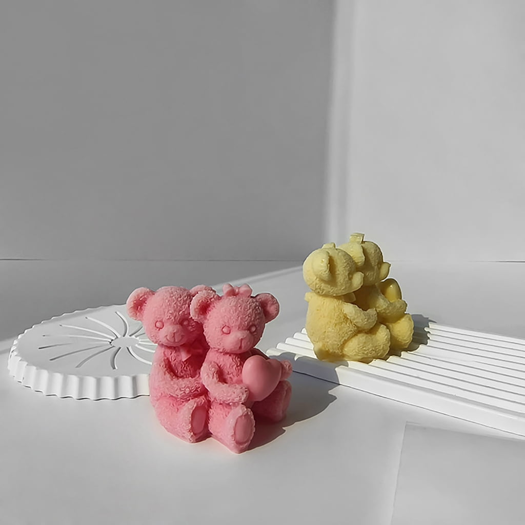 FENOHREFE Couple Bear Candle Mold Epoxy Resin Mold Silicone Ornament Moulds Easy Demolding Molds Suitable for Crafting