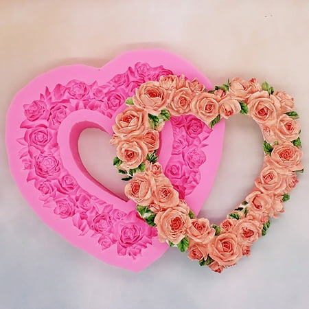 

Kitchen Gadgets 3D Chocolate Rose Wreath Cake Molds DIY Heart Shaped Rose Cake Decoratings Silicone Molds Kitchen Organization